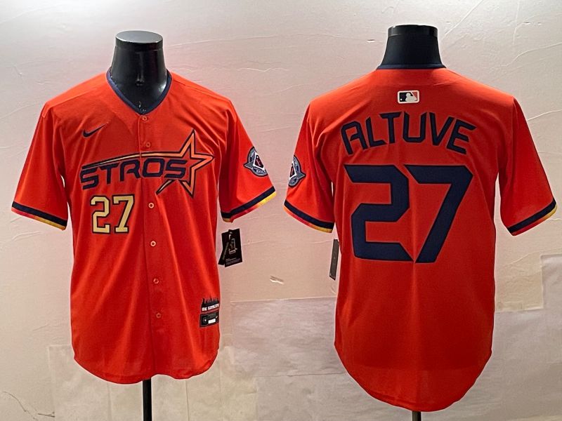 Men Houston Astros 27 Altuve Orange Three generations Joint Name 2025 Nike MLB Jersey style 7